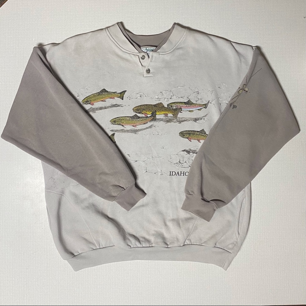 Vintage 90’s Artisans Sunschein Designs Idaho Fish Sweater.